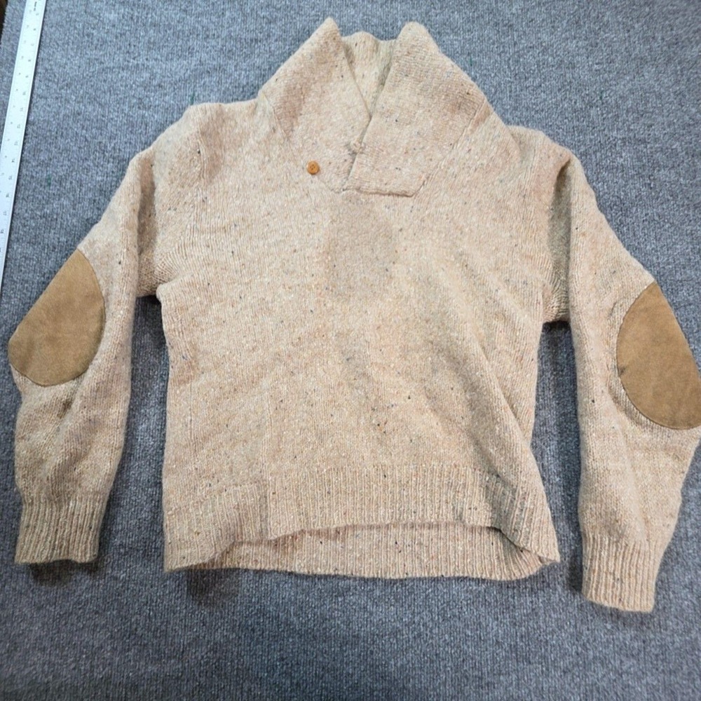 Vintage Winona Knits Sweater Mens Medium Beige Wool Suede Collared Pullover USA